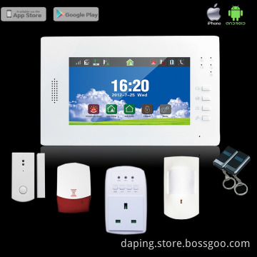 Wireless 7" Full Touch Home Security Wireless GSM Smart Alarm System Kits with APP for Android and IOS Smart Phones